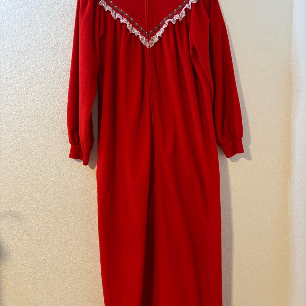 Vintage Jennifer Dale Robe Housecoat Nightgown Red Zip Front Lace Size 9